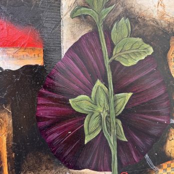 Scott Hile Hollyhock Signed Original Mixed Media Floral Artwork